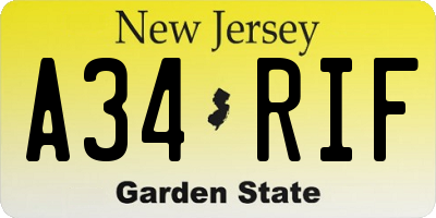NJ license plate A34RIF