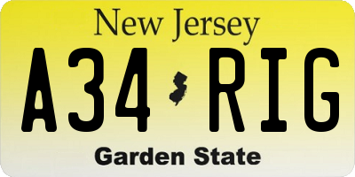 NJ license plate A34RIG