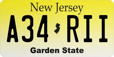 NJ license plate A34RII