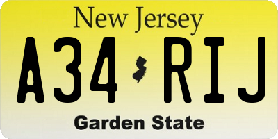 NJ license plate A34RIJ