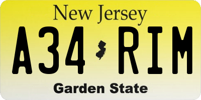 NJ license plate A34RIM