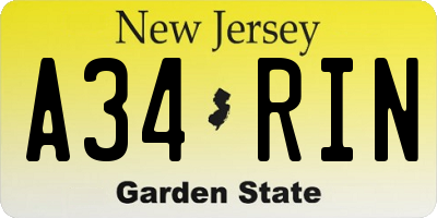 NJ license plate A34RIN