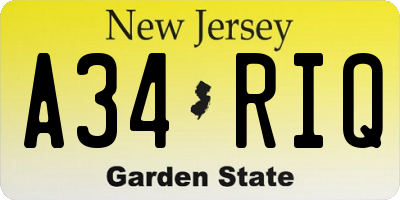 NJ license plate A34RIQ