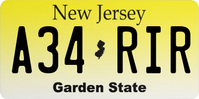 NJ license plate A34RIR