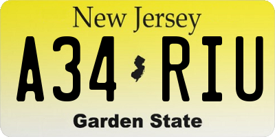 NJ license plate A34RIU
