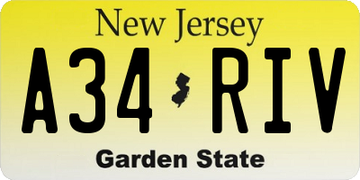 NJ license plate A34RIV