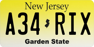 NJ license plate A34RIX