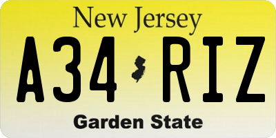 NJ license plate A34RIZ