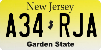 NJ license plate A34RJA