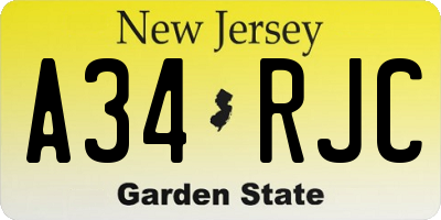 NJ license plate A34RJC
