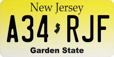 NJ license plate A34RJF
