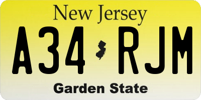 NJ license plate A34RJM