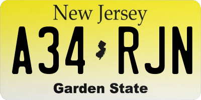 NJ license plate A34RJN