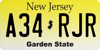 NJ license plate A34RJR