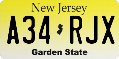 NJ license plate A34RJX