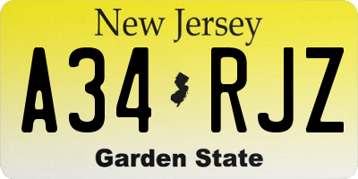 NJ license plate A34RJZ