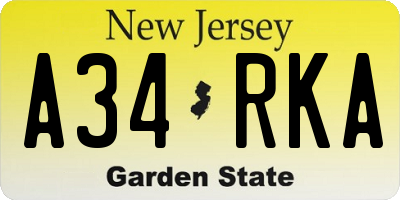 NJ license plate A34RKA