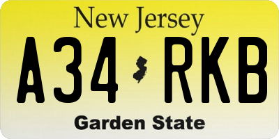 NJ license plate A34RKB