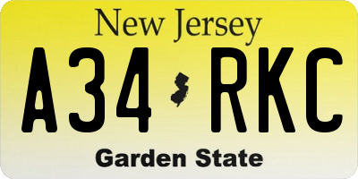 NJ license plate A34RKC