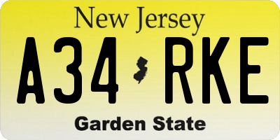 NJ license plate A34RKE