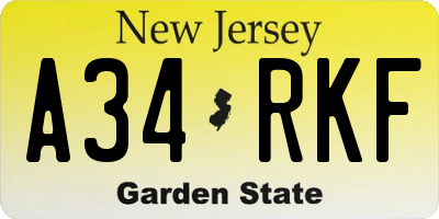 NJ license plate A34RKF