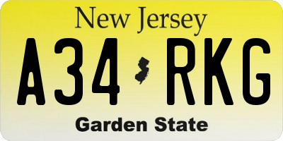 NJ license plate A34RKG
