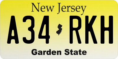 NJ license plate A34RKH