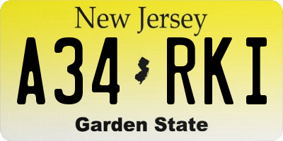 NJ license plate A34RKI