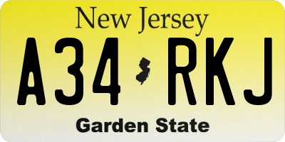NJ license plate A34RKJ