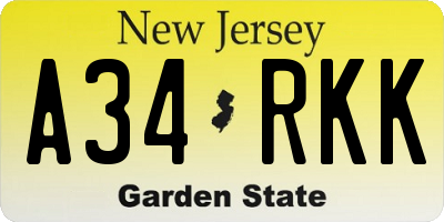 NJ license plate A34RKK