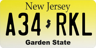 NJ license plate A34RKL