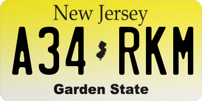 NJ license plate A34RKM