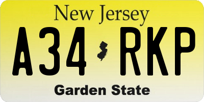 NJ license plate A34RKP