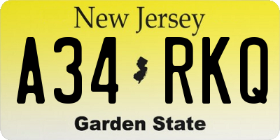 NJ license plate A34RKQ