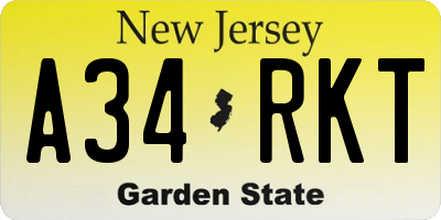 NJ license plate A34RKT