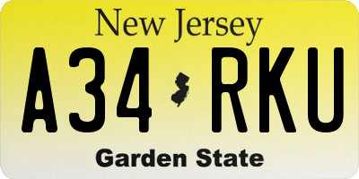 NJ license plate A34RKU
