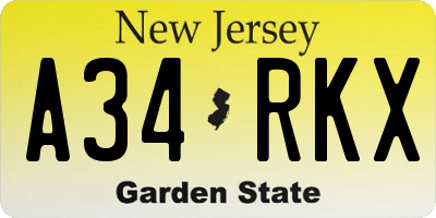 NJ license plate A34RKX