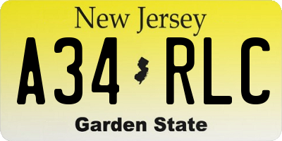 NJ license plate A34RLC