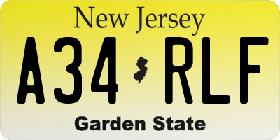 NJ license plate A34RLF