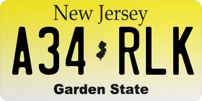 NJ license plate A34RLK