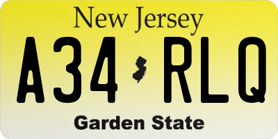 NJ license plate A34RLQ