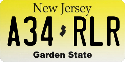 NJ license plate A34RLR