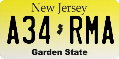 NJ license plate A34RMA