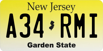 NJ license plate A34RMI