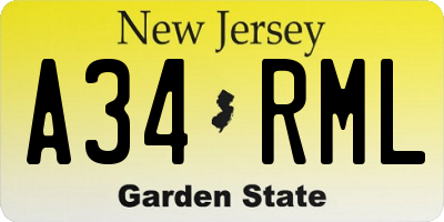 NJ license plate A34RML