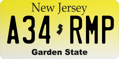NJ license plate A34RMP