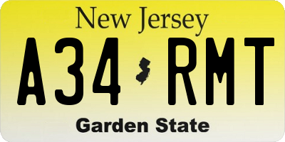NJ license plate A34RMT
