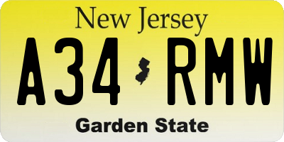 NJ license plate A34RMW
