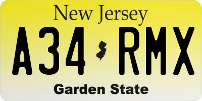 NJ license plate A34RMX