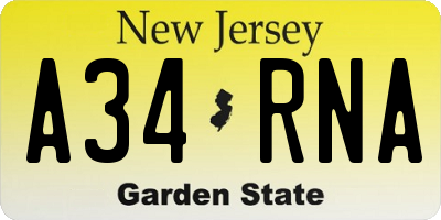 NJ license plate A34RNA
